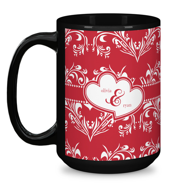 Heart Damask Coffee Mug - 15 oz - Black