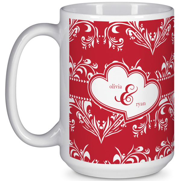 Custom Heart Damask 15 Oz Coffee Mug - White (Personalized)