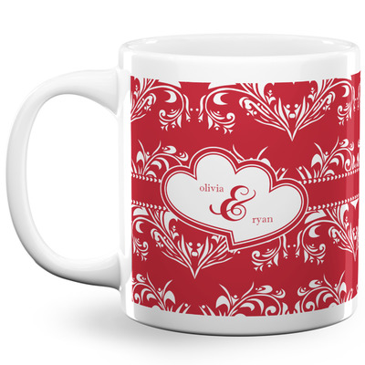 Heart Damask 20 Oz Coffee Mug - White (Personalized)