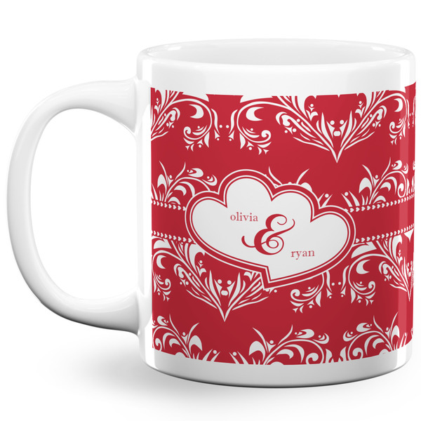Custom Heart Damask 20 Oz Coffee Mug - White (Personalized)
