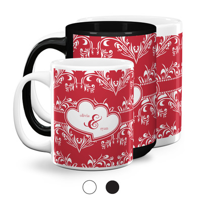 Heart Damask Coffee Mugs (Personalized)