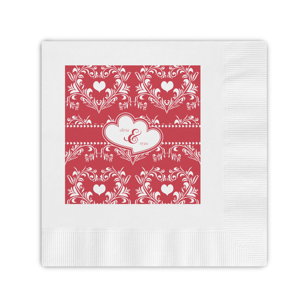 Custom Heart Damask Coined Cocktail Napkins (Personalized)