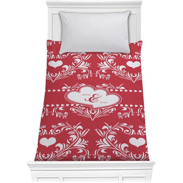 Custom Heart Damask Comforter - Twin XL (Personalized)