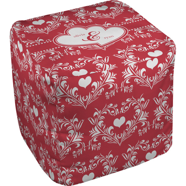 Custom Heart Damask Cube Pouf Ottoman (Personalized)