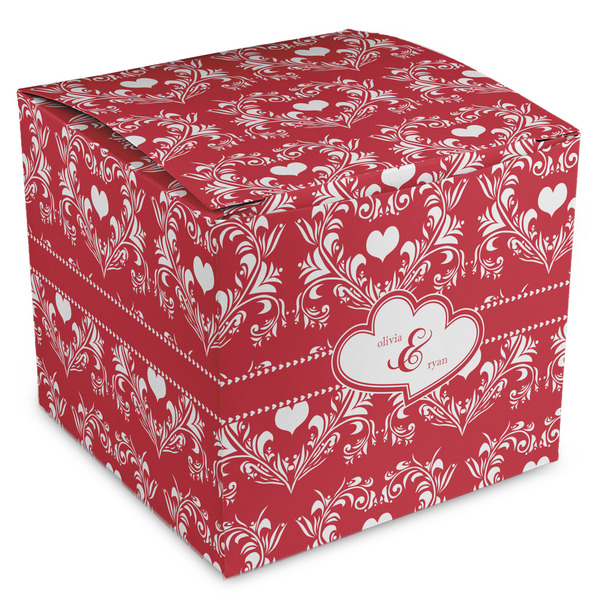 Custom Heart Damask Cube Favor Gift Boxes (Personalized)