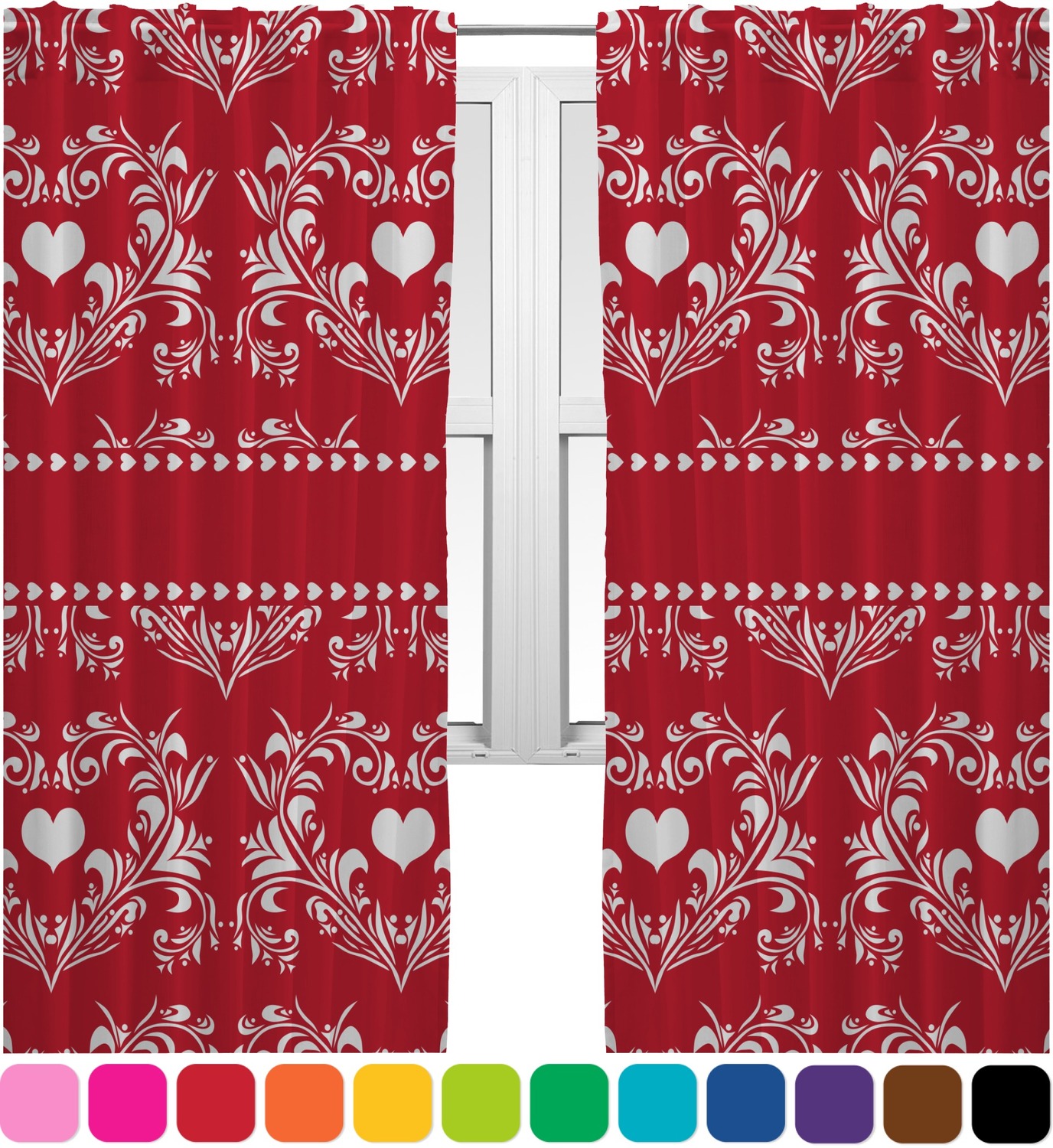 Heart Damask Curtains 20"x84" Panels Unlined (2 Panels Per Set