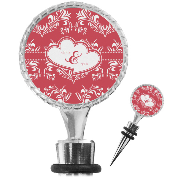 Custom Heart Damask Wine Bottle Stopper (Personalized)