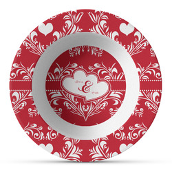 Heart Damask Plastic Bowl - Microwave Safe - Composite Polymer (Personalized)