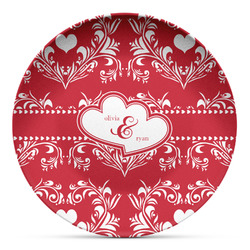 Heart Damask Microwave Safe Plastic Plate - Composite Polymer (Personalized)