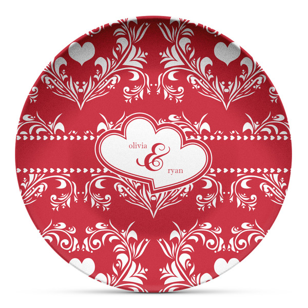 Custom Heart Damask Microwave Safe Plastic Plate - Composite Polymer (Personalized)