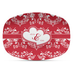 Heart Damask Plastic Platter - Microwave & Oven Safe Composite Polymer (Personalized)