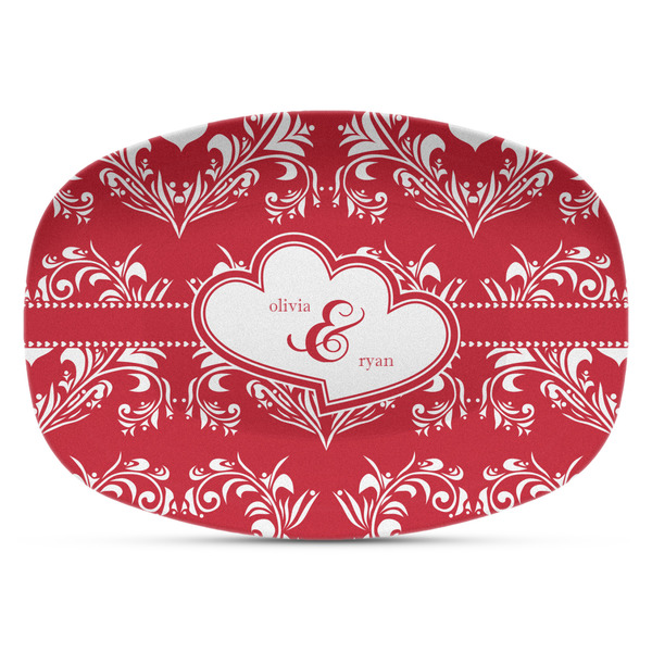 Custom Heart Damask Plastic Platter - Microwave & Oven Safe Composite Polymer (Personalized)