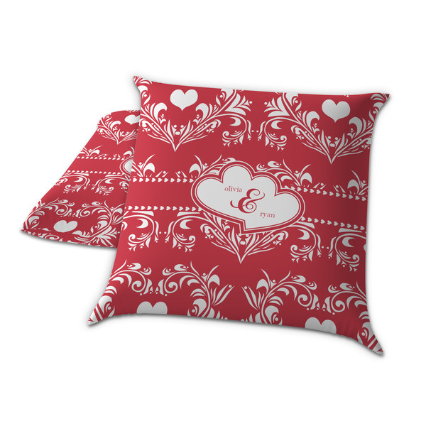 Heart Damask Decorative Pillow Case - TWO