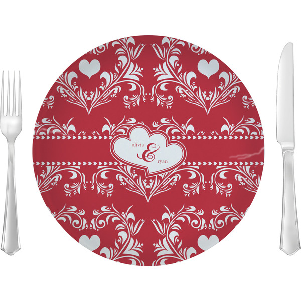 Custom Heart Damask Glass Lunch / Dinner Plate 10" (Personalized)