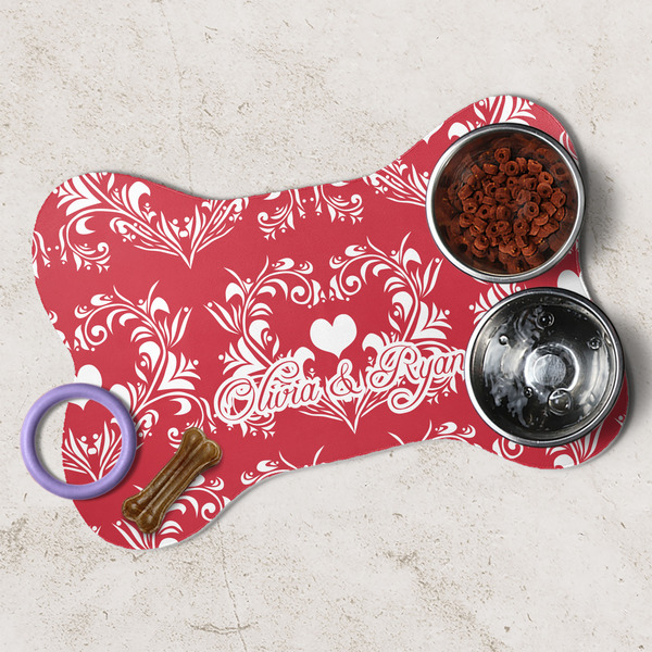 Heart Damask Dog Bone Shaped Mat Lifestyle