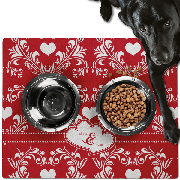 Heart Damask Dog Food Mat - Large LIFESTYLE