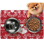 Heart Damask Dog Food Mat - Small w/ Couple's Names