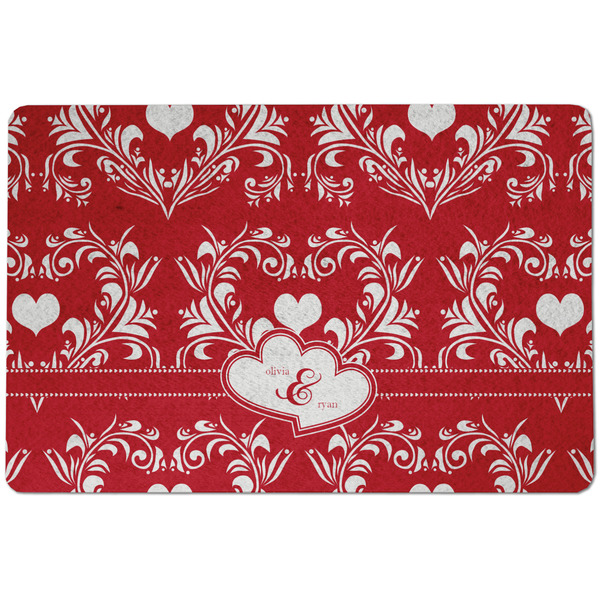 Custom Heart Damask Dog Food Mat w/ Couple's Names