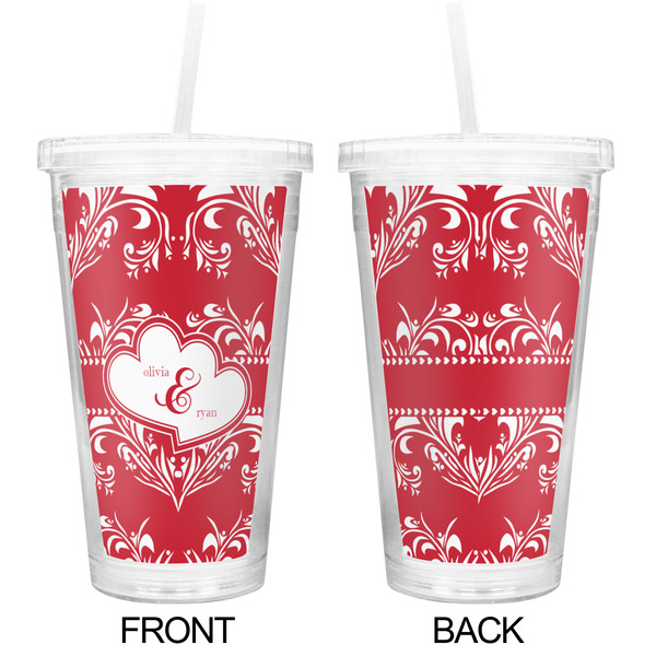 Heart Damask Double Wall Tumbler with Straw - Approval