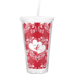 Heart Damask Double Wall Tumbler with Straw (Personalized)