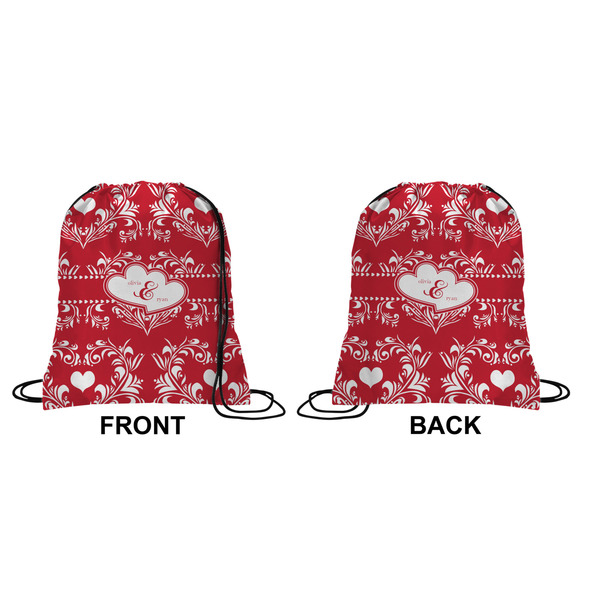 Heart Damask Drawstring Backpack Front & Back Small