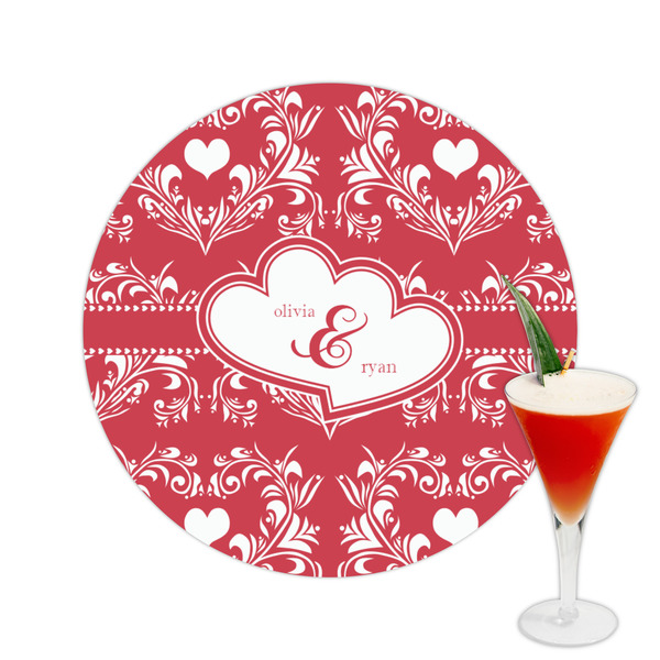 Custom Heart Damask Printed Drink Topper -  2.5" (Personalized)