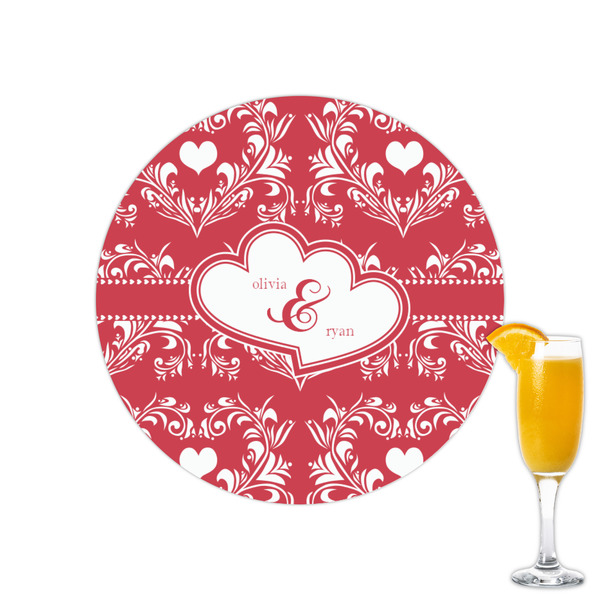 Custom Heart Damask Printed Drink Topper - 2.15" (Personalized)
