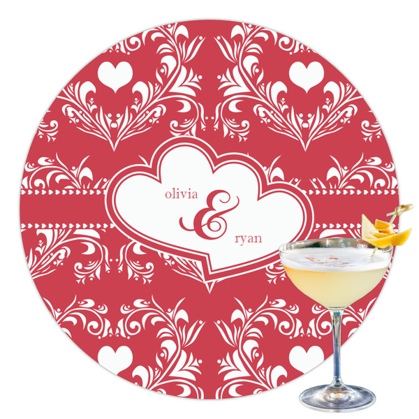 Custom Heart Damask Printed Drink Topper - 3.5" (Personalized)