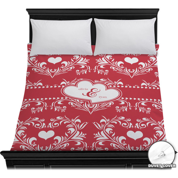 Custom Heart Damask Duvet Cover - Full / Queen (Personalized)