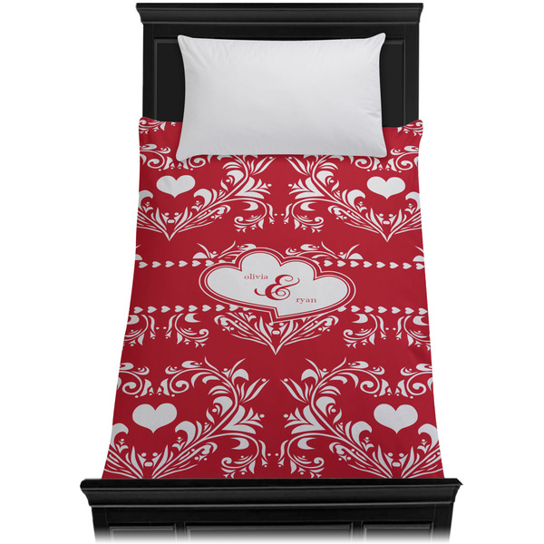 Heart Damask Duvet Cover - Twin XL - On Bed - No Prop
