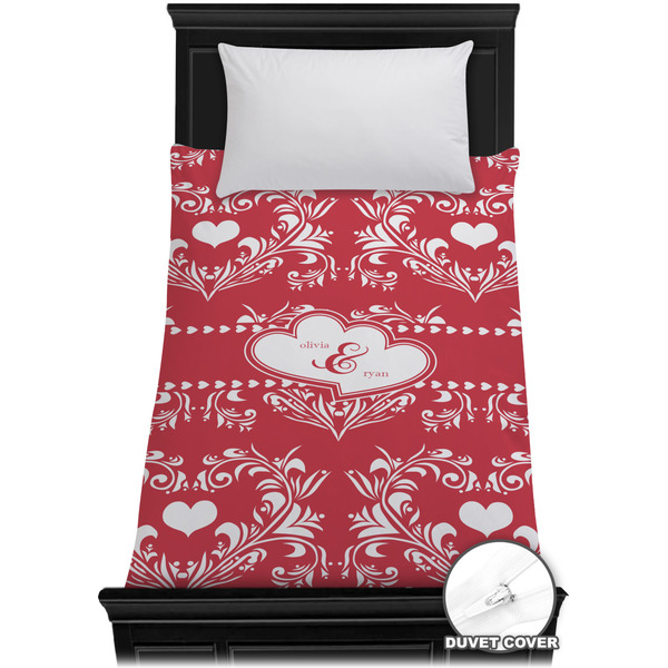 Custom Heart Damask Duvet Cover - Twin XL (Personalized)