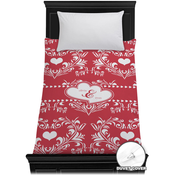 Custom Heart Damask Duvet Cover - Twin (Personalized)