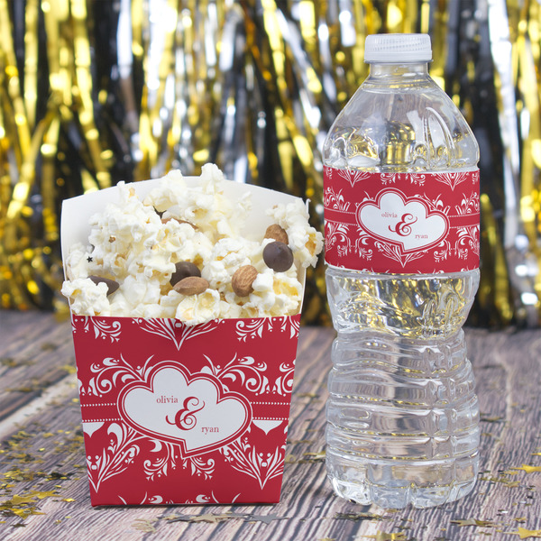 Heart Damask French Fry Favor Box - w/ Water Bottle