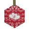 Heart Damask Frosted Glass Ornament - Hexagon