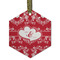 Heart Damask Flat Glass Ornament - Hexagon w/ Couple's Names