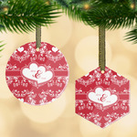 Heart Damask Flat Glass Ornament w/ Couple's Names