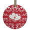 Heart Damask Flat Glass Ornament - Round w/ Couple's Names