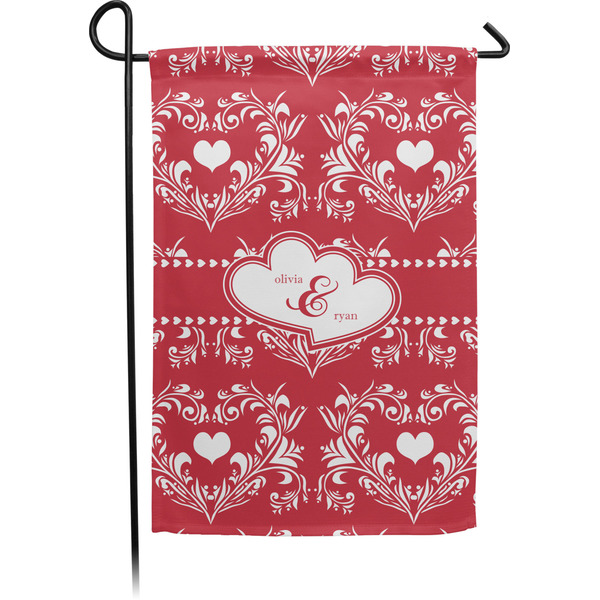 Custom Heart Damask Small Garden Flag - Double Sided w/ Couple's Names