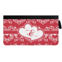 Heart Damask Genuine Leather Ladies Zippered Wallet (Personalized)