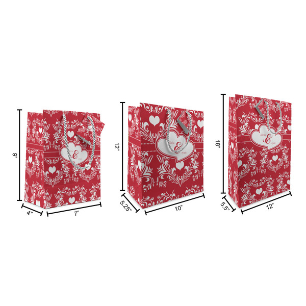 Heart Damask Gift Bags - All Sizes - Dimensions