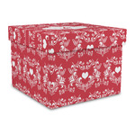 Heart Damask Gift Box with Lid - Canvas Wrapped - Large (Personalized)