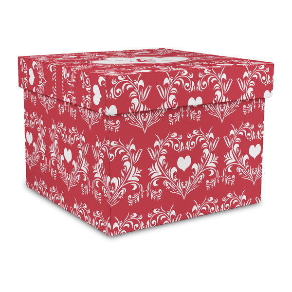 Custom Heart Damask Gift Box with Lid - Canvas Wrapped - Large (Personalized)