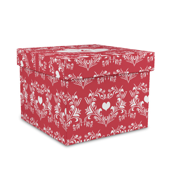 Custom Heart Damask Gift Box with Lid - Canvas Wrapped - Medium (Personalized)