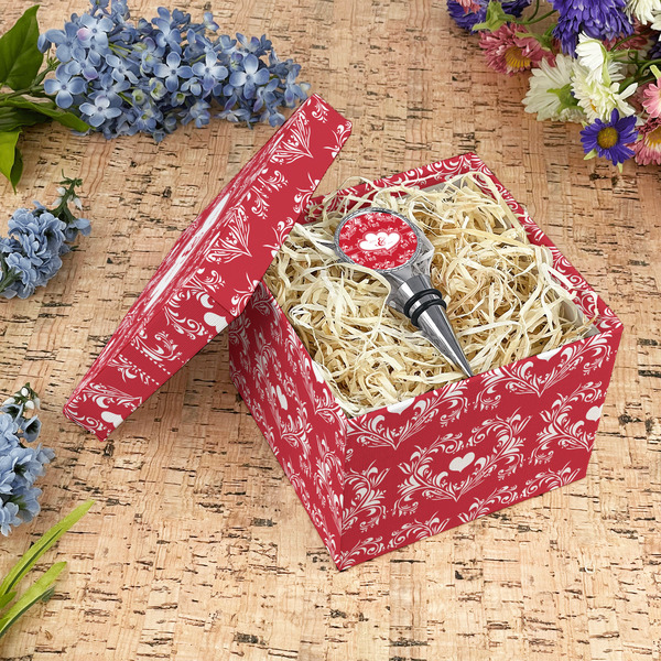 Heart Damask Gift Boxes with Lid - Canvas Wrapped - Medium - In Context