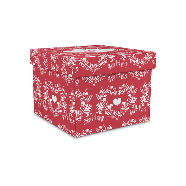 Custom Heart Damask Gift Box with Lid - Canvas Wrapped - Small (Personalized)