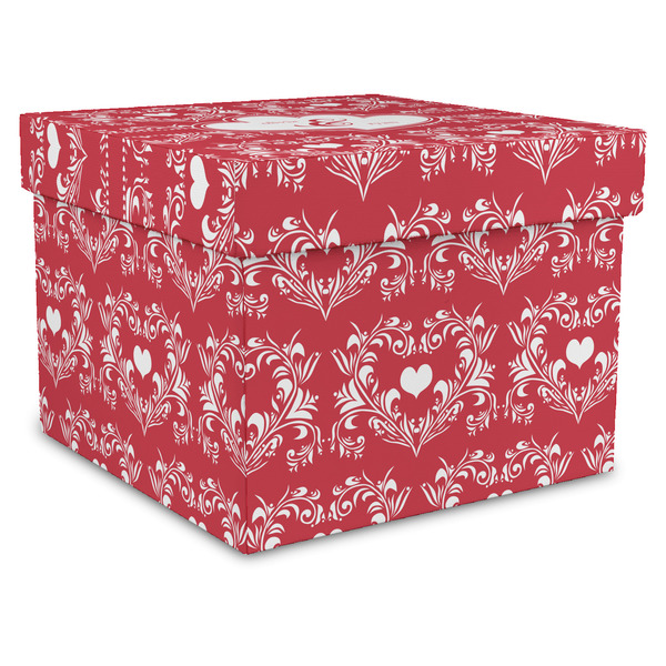 Custom Heart Damask Gift Box with Lid - Canvas Wrapped - X-Large (Personalized)