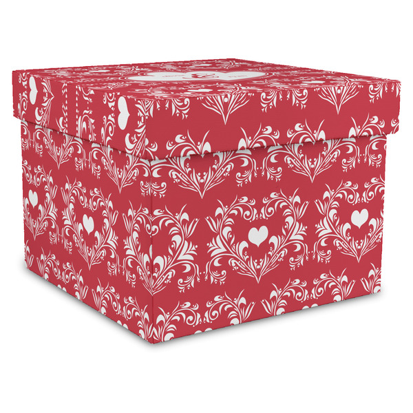 Custom Heart Damask Gift Box with Lid - Canvas Wrapped - X-Large (Personalized)