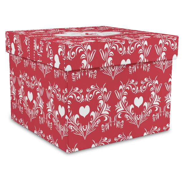 Custom Heart Damask Gift Box with Lid - Canvas Wrapped - XX-Large (Personalized)