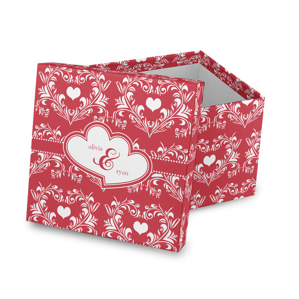 Custom Heart Damask Gift Box with Lid - Canvas Wrapped (Personalized)