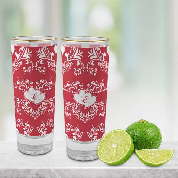 Heart Damask Glass Shot Glass - 2 oz - LIFESTYLE